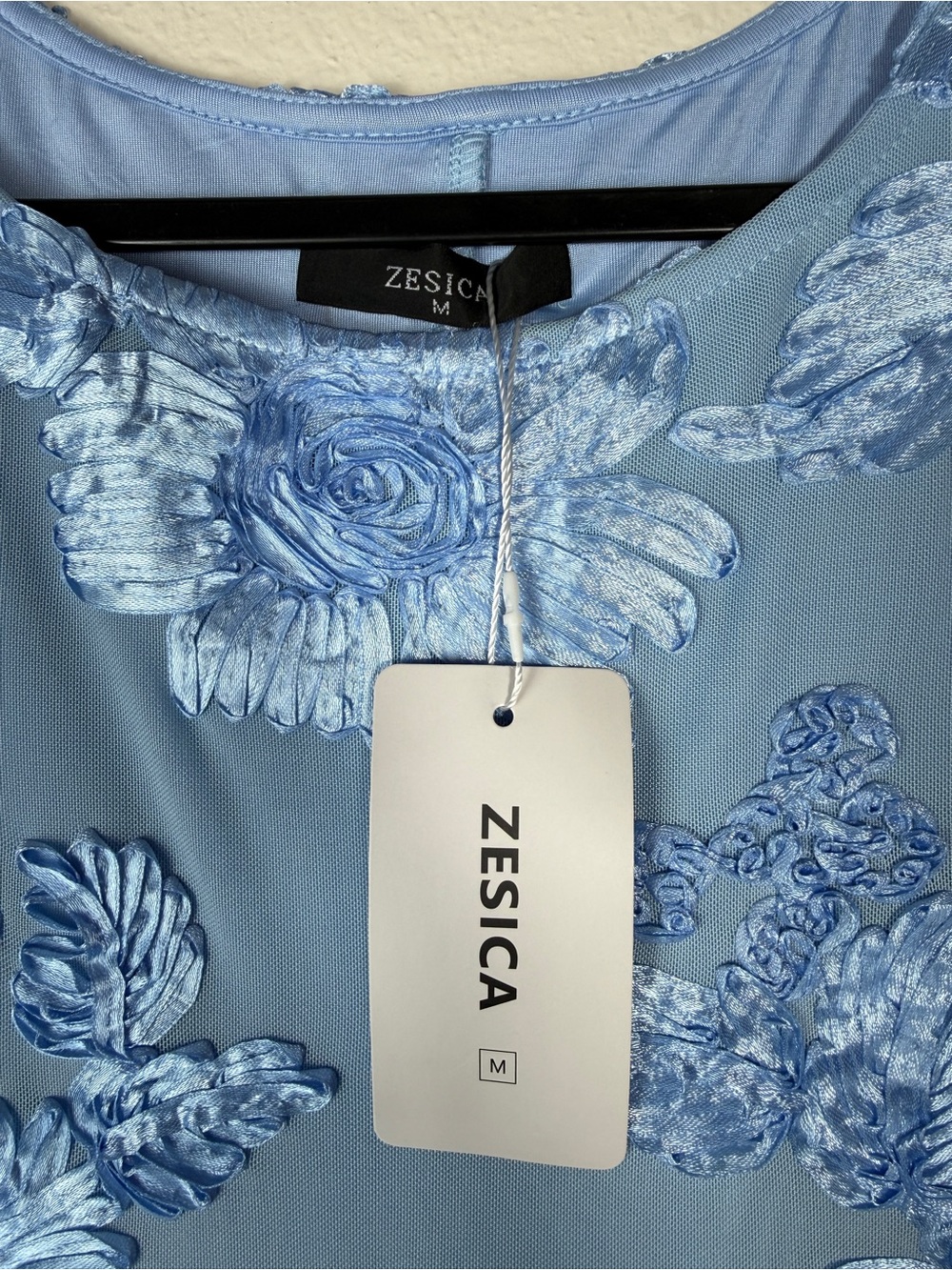 NWT ZESICA Womens M Light Blue 3D Floral Applique Mesh Maxi Dress Wedding Guest - Picture 5 of 11